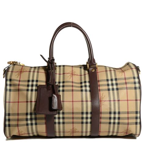 BURBERRY Haymarket Check Medium Holdall Duffel Bag Brown 